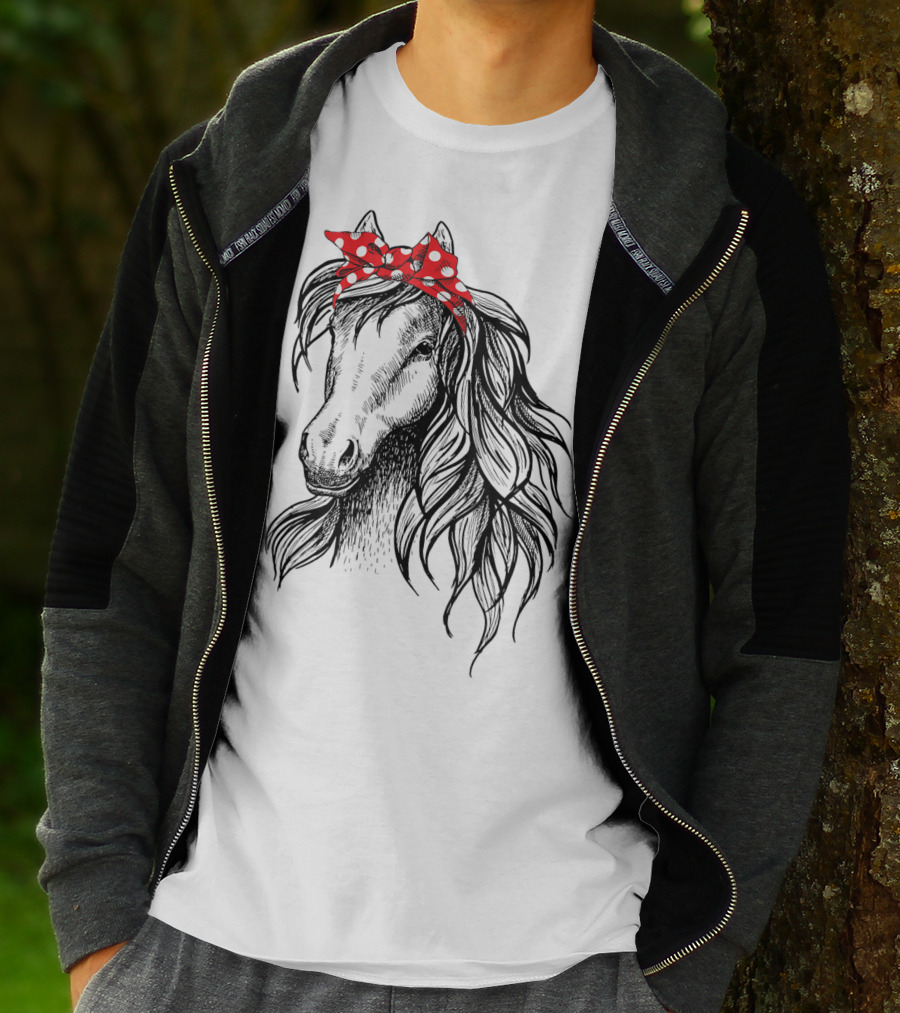 Cute Horse Red Polka Dot Bandana Headband Horse Lovers T-Shirt