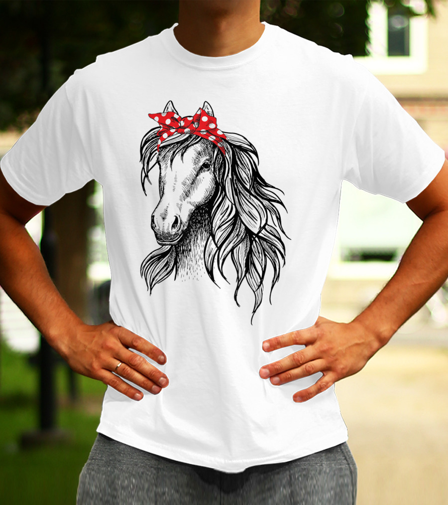 Cute Horse Red Polka Dot Bandana Headband Horse Lovers T-Shirt