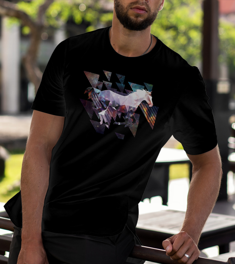 Cute Cool Triangular Galaxy Horse Ride T-Shirt