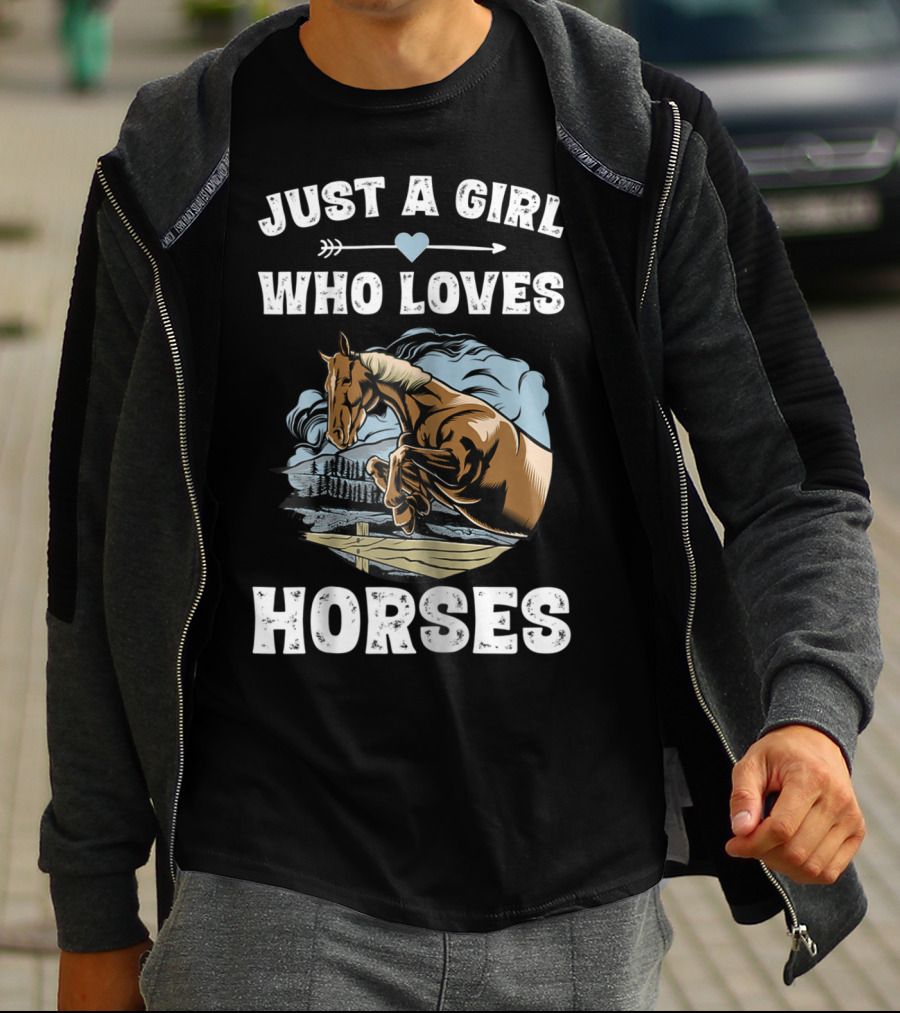 Just A Girl Who Loves Horses Racing Riding Equestrian T-Shirt