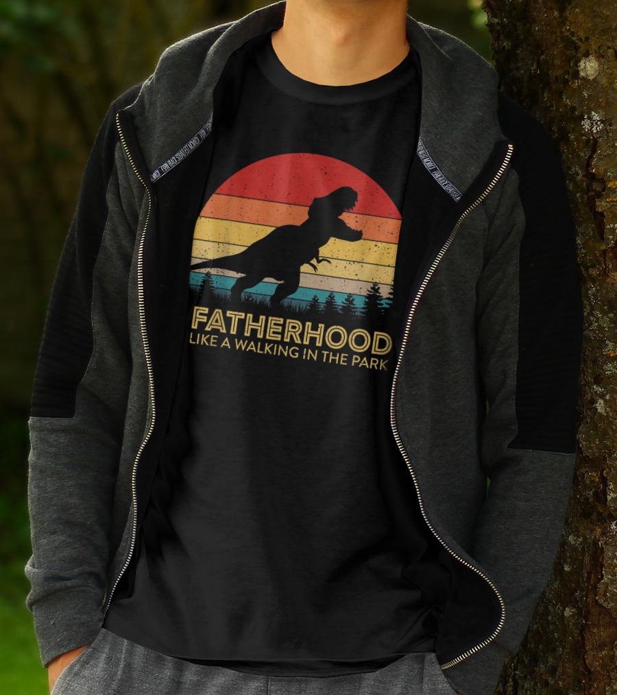 Fatherhood Like A Walking In The Park Vintage Father Retro T-Rex T-Shirt