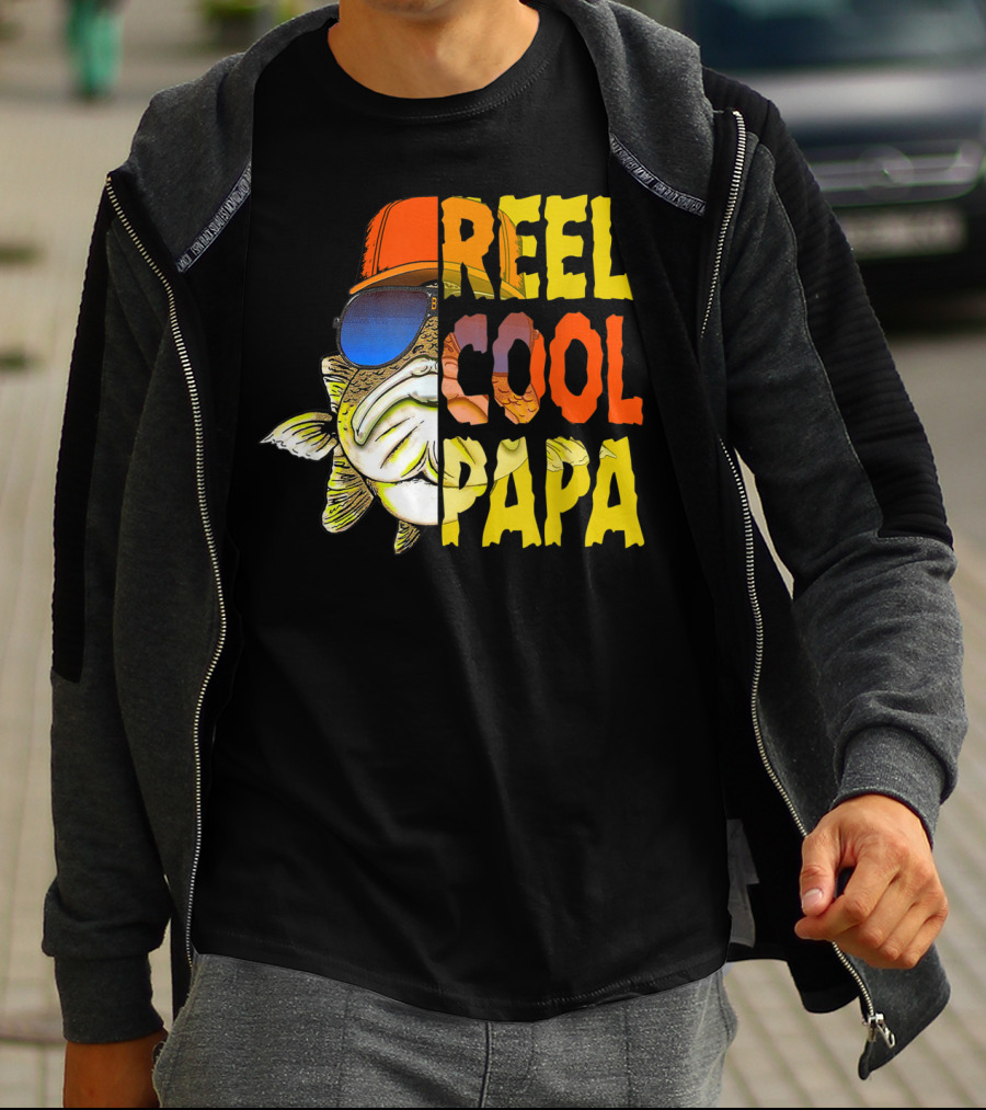 Reel Cool Papa Fishing Fish With Sunglasses And Hat T-Shirt