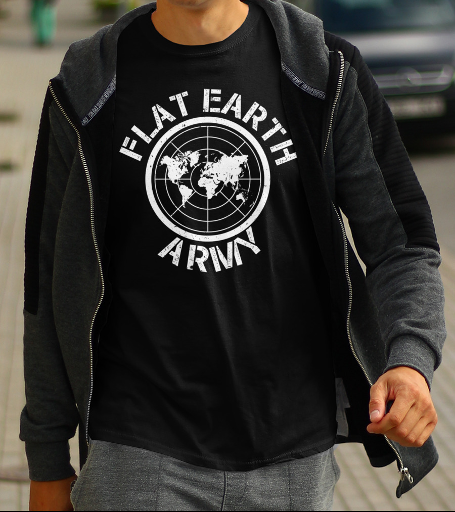 Flat Earth Army Map Circular Emblem T-Shirt