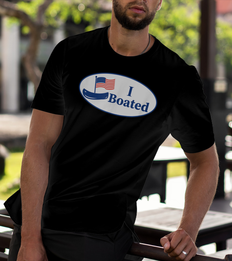 I Boated Sticker With American Flag And Canoe T-Shirt