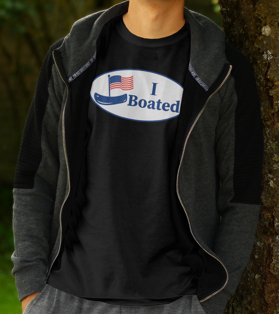 I Boated Sticker With American Flag And Canoe T-Shirt