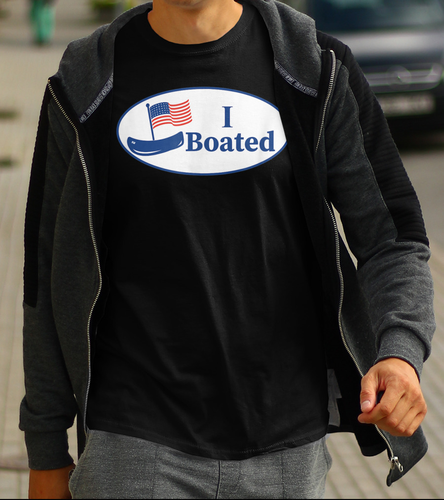 I Boated Sticker With American Flag And Canoe T-Shirt