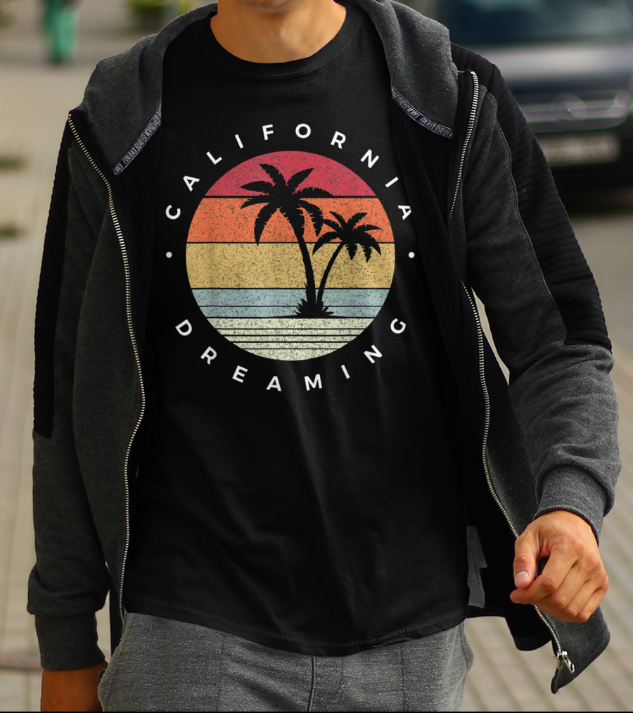 California Dreaming Retro Palm Trees Fun Family Vacation T-Shirt