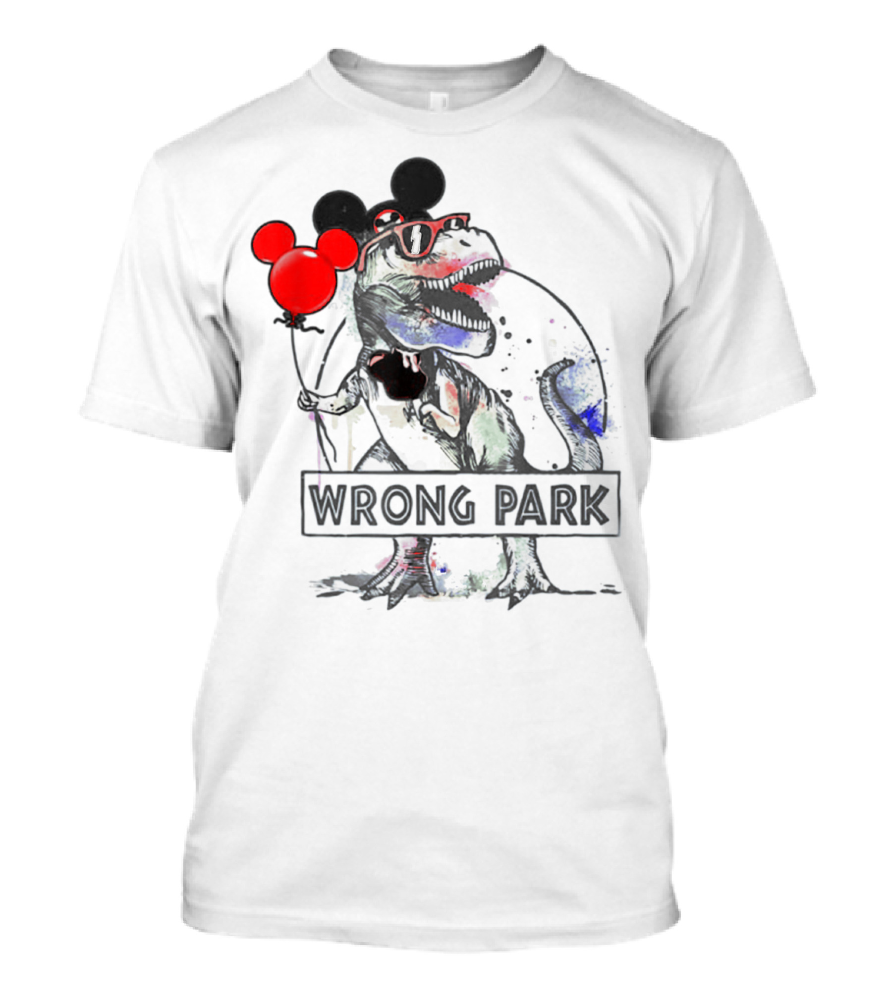 Wrong Park Funny Rex With Mouse Ears And Balloon T-Shirt