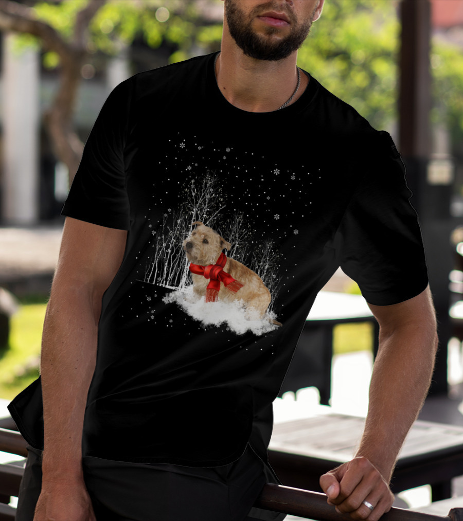 Glen Of Imaal Terrier Winter Scene With Snowflakes And Red Scarf T-Shirt