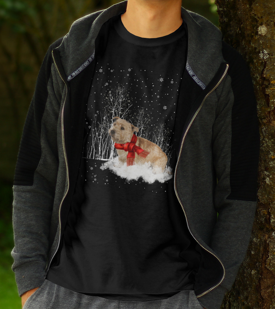 Glen Of Imaal Terrier Winter Scene With Snowflakes And Red Scarf T-Shirt