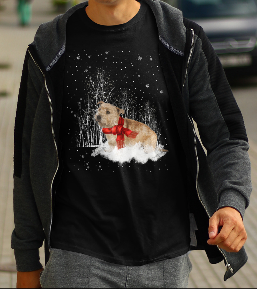 Glen Of Imaal Terrier Winter Scene With Snowflakes And Red Scarf T-Shirt
