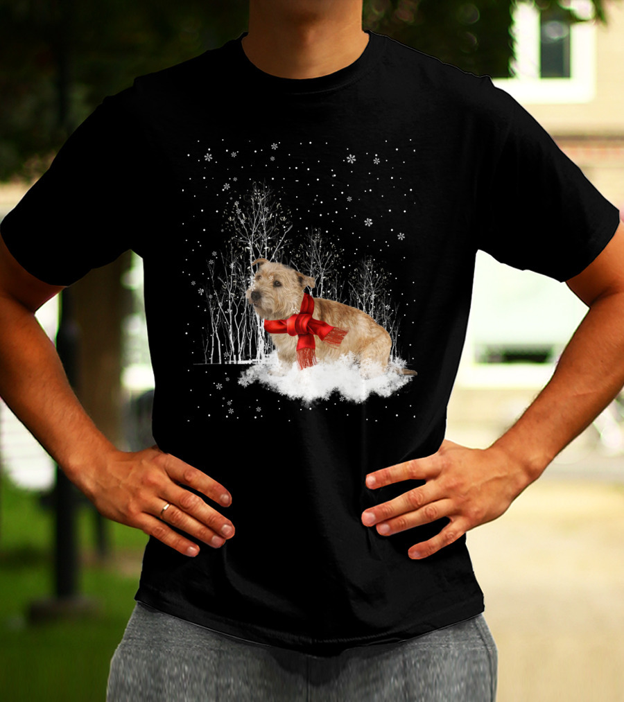 Glen Of Imaal Terrier Winter Scene With Snowflakes And Red Scarf T-Shirt