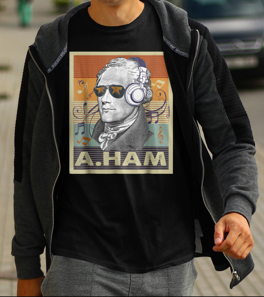 A. Ham Hamilton Headphones Music Notes Retro Vibe T-Shirt