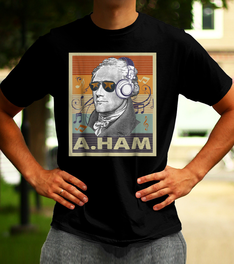 A. Ham Hamilton Headphones Music Notes Retro Vibe T-Shirt