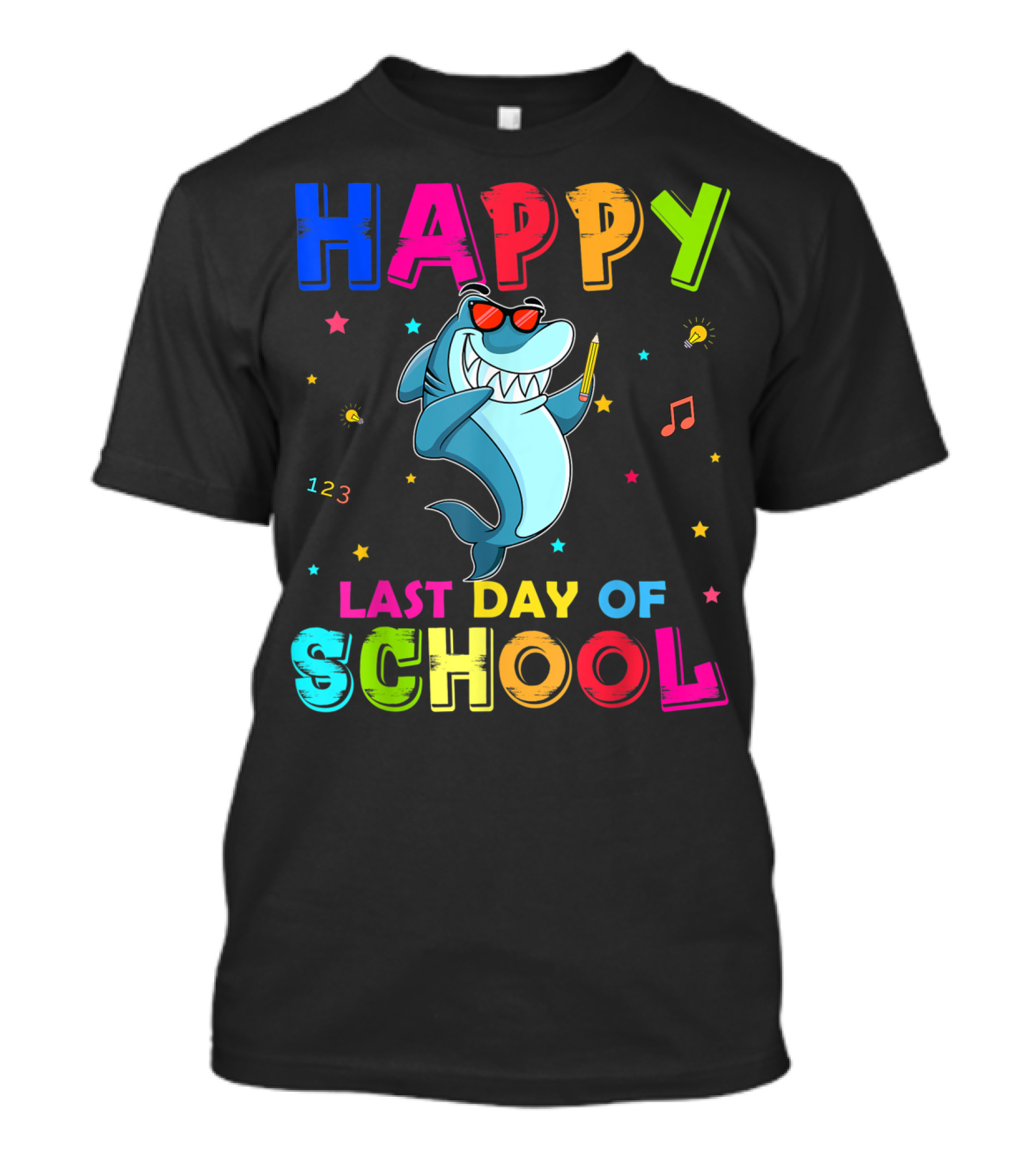 Happy Last Day Of School Dabbing Shark 123 Music Notes T-Shirt