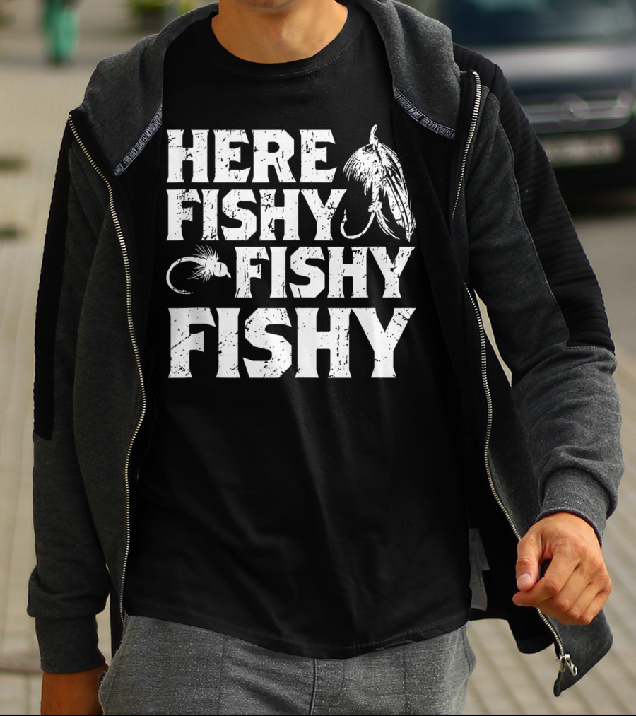 Here Fishy Fishy Fishy Father's Day Fishing Lure T-Shirt