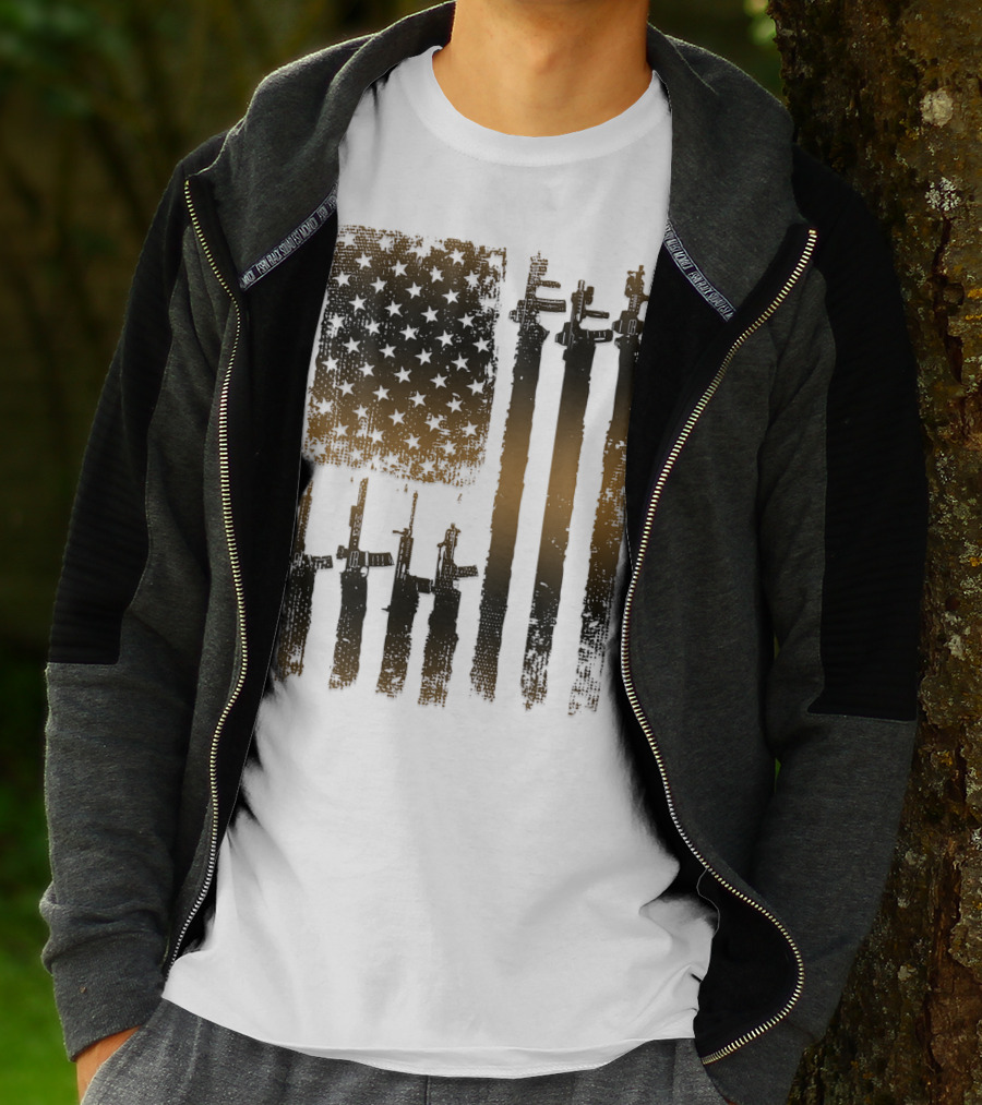 I Love Guns Black Rifle Coffee WomenBack American Flag Rifle T-Shirt