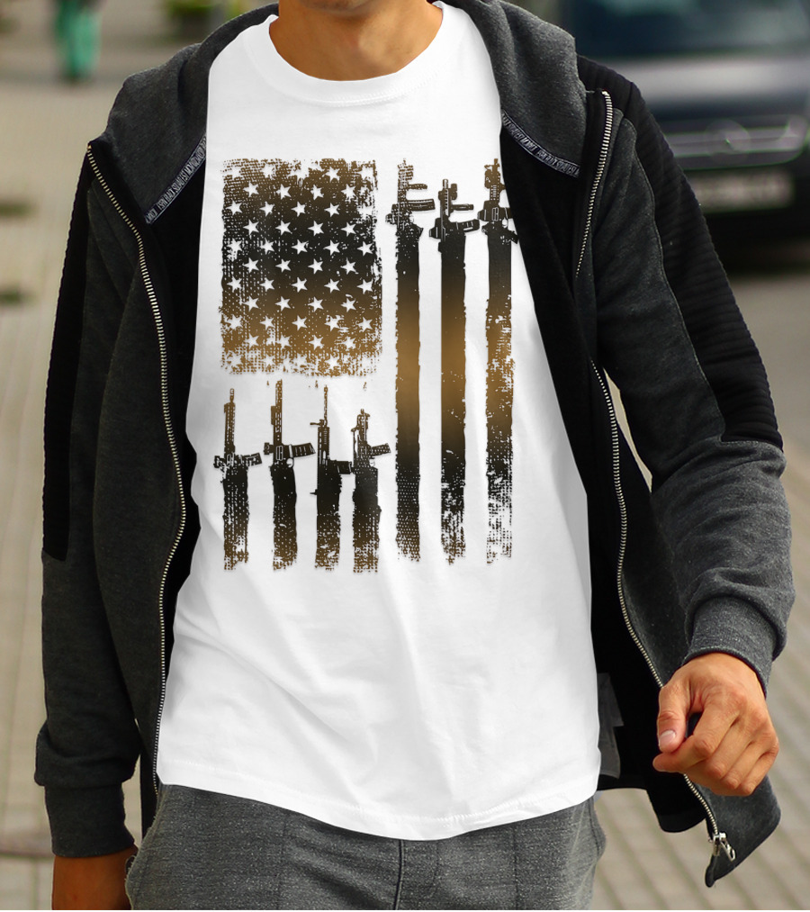 I Love Guns Black Rifle Coffee WomenBack American Flag Rifle T-Shirt