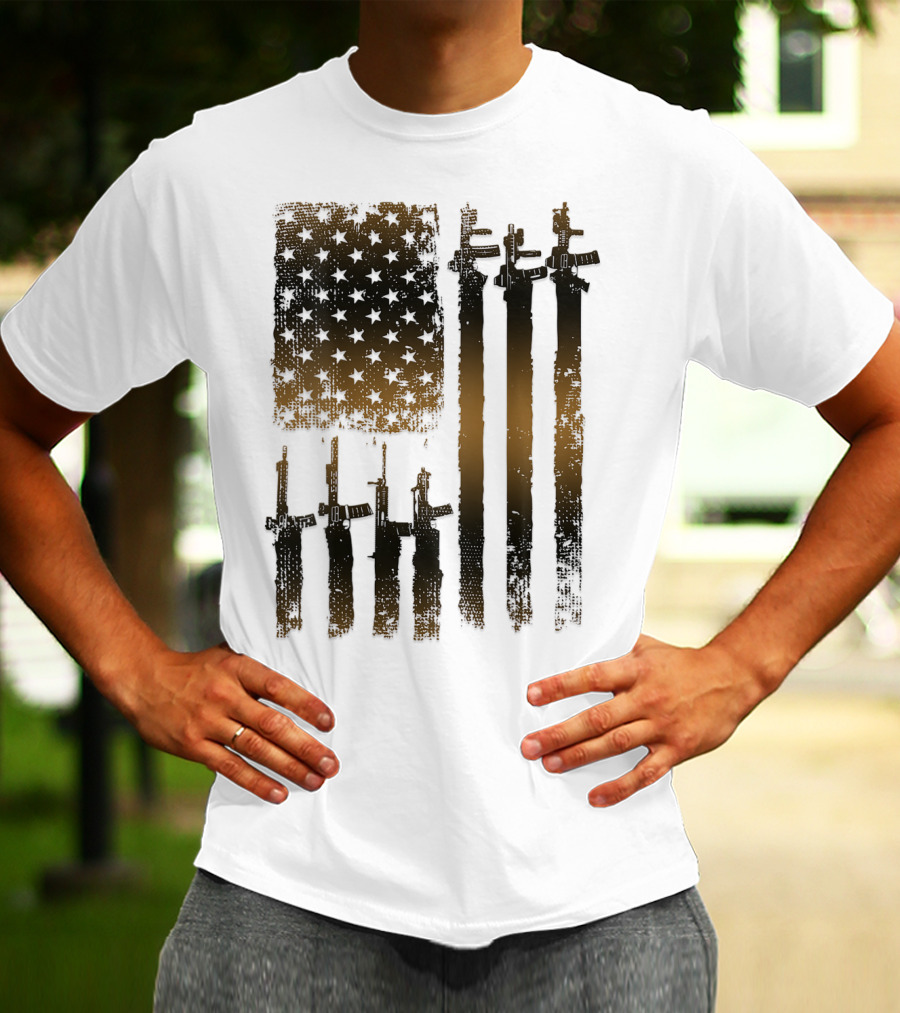 I Love Guns Black Rifle Coffee WomenBack American Flag Rifle T-Shirt