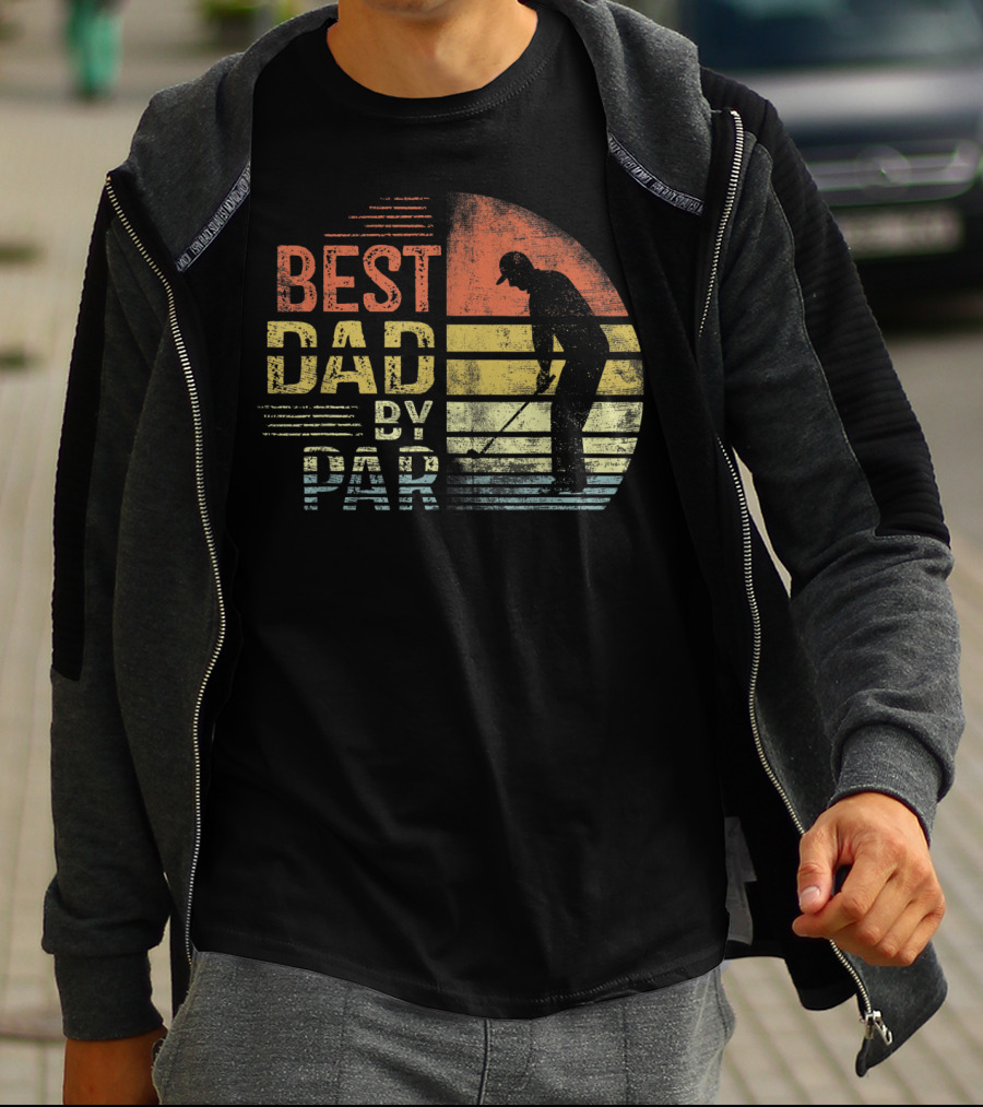 Father's Day Best Dad By Par Golf Silhouette Retro Stripe T-Shirt