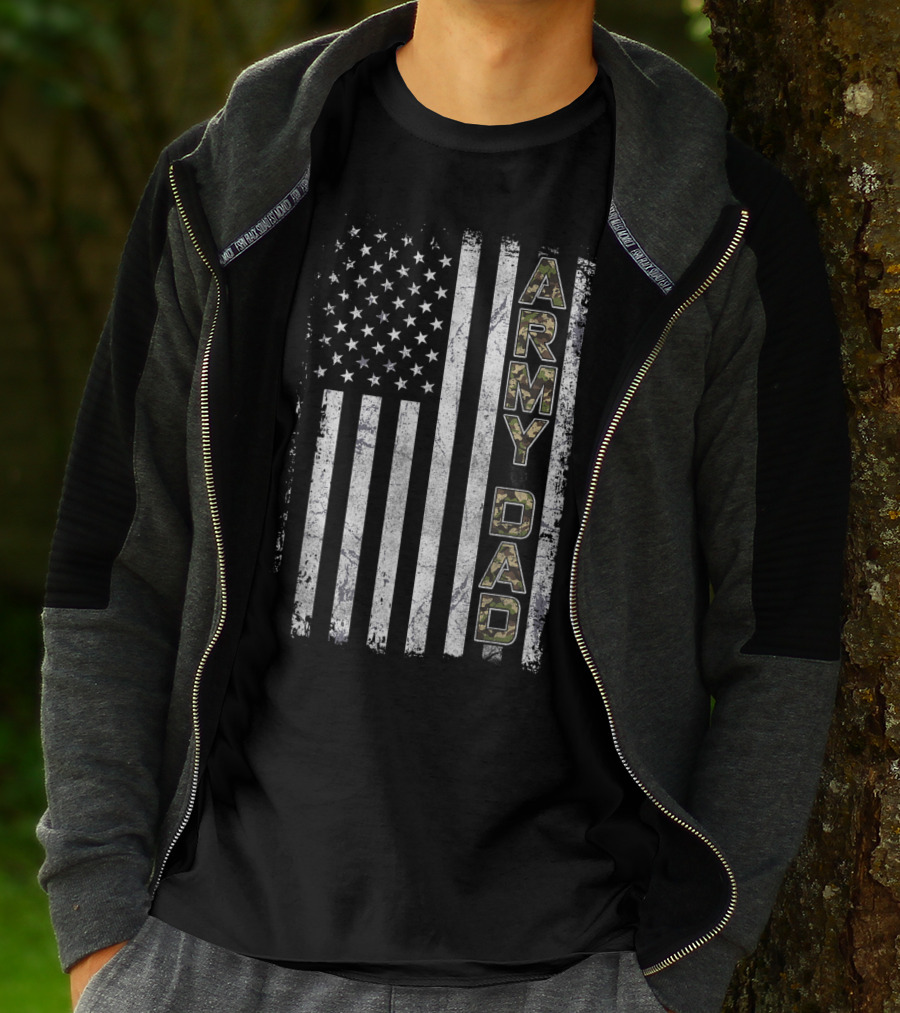 Proud Army Dad USA Flag Camo Stars Stripes T-Shirt
