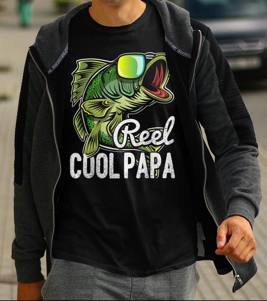 Mens Reel Cool Papa Fishing Sunglasses Father's T-Shirt