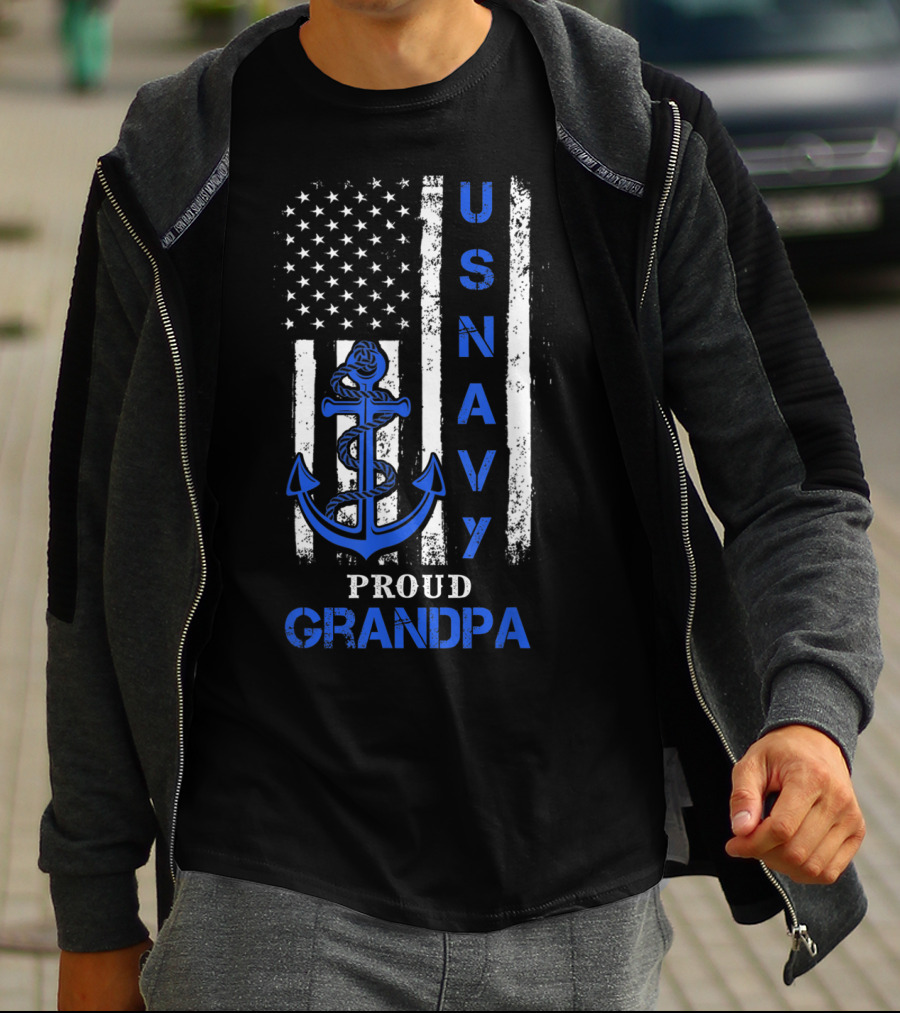 US Navy Flag Anchor Proud Grandpa T-Shirt