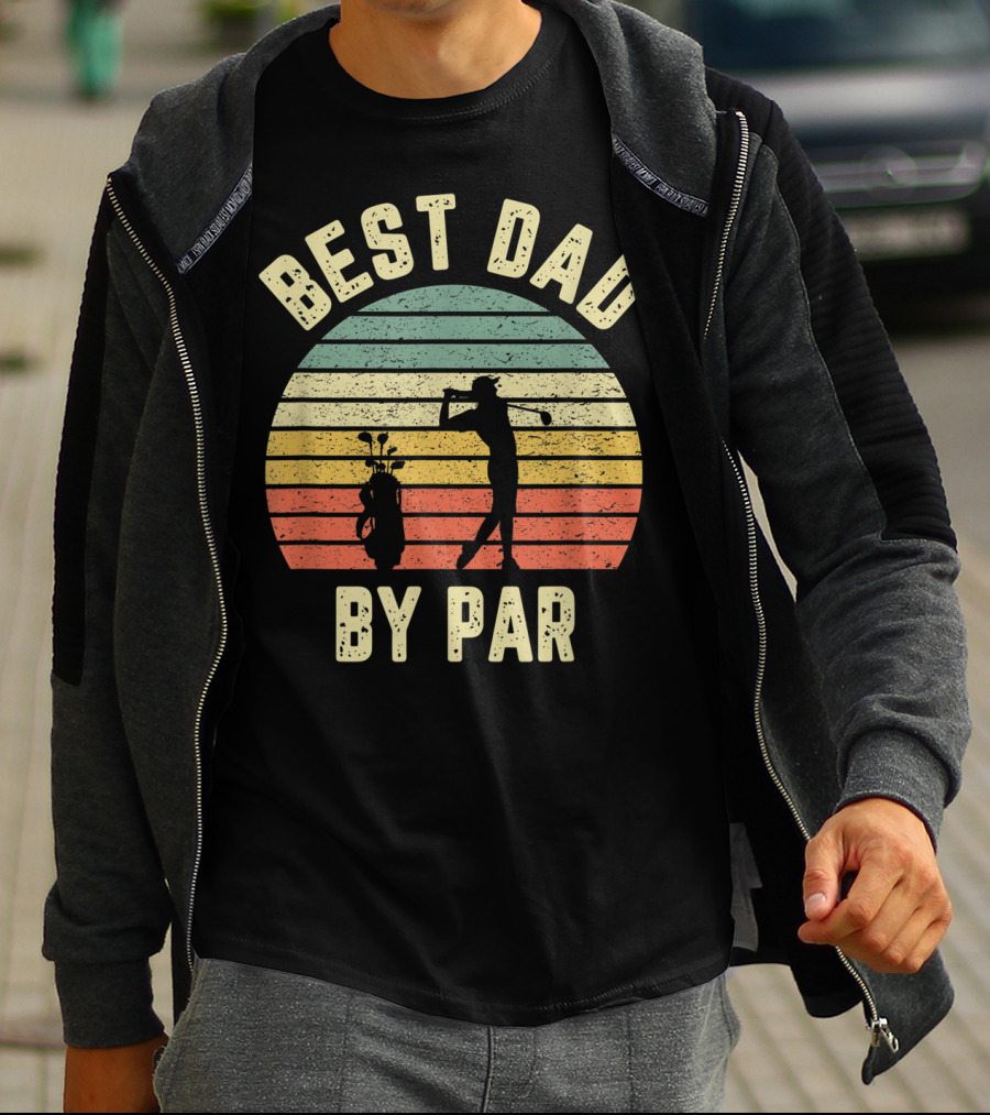 Vintage Mens Best Dad By Par Father's Day Golf Retro Sun T-Shirt