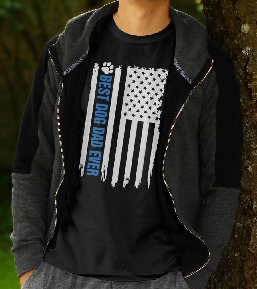 Best Dog Dad Ever Paw Print American Flag T-Shirt