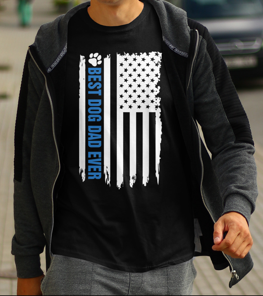 Best Dog Dad Ever Paw Print American Flag T-Shirt