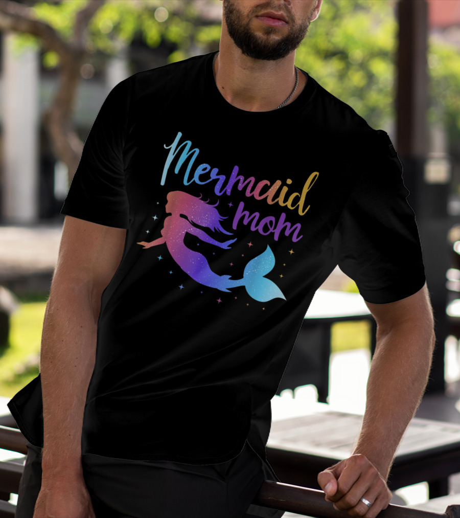 Mermaid Mom Rainbow Silhouette Birthday Party Matching T-Shirt