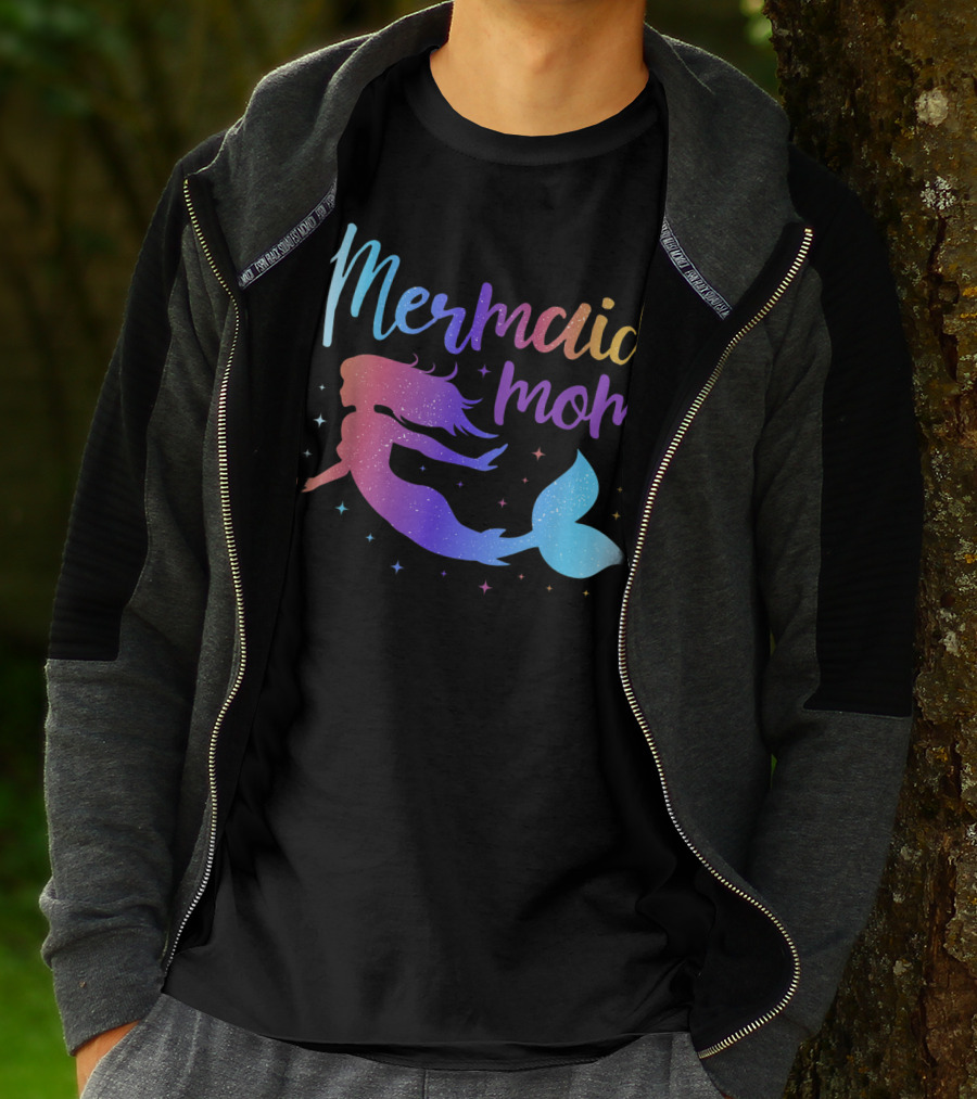 Mermaid Mom Rainbow Silhouette Birthday Party Matching T-Shirt
