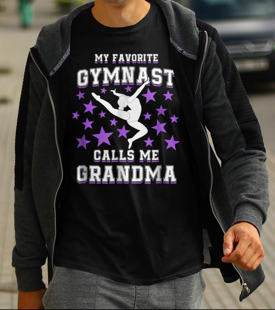 My Favorite Gymnast Calls Me Grandma Gymnast Star Pattern Leaping T-Shirt