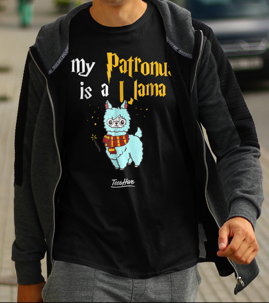 My Patronus Is A Llama Funny Llama Lover Magic Wand Scarf TeesHive T-Shirt