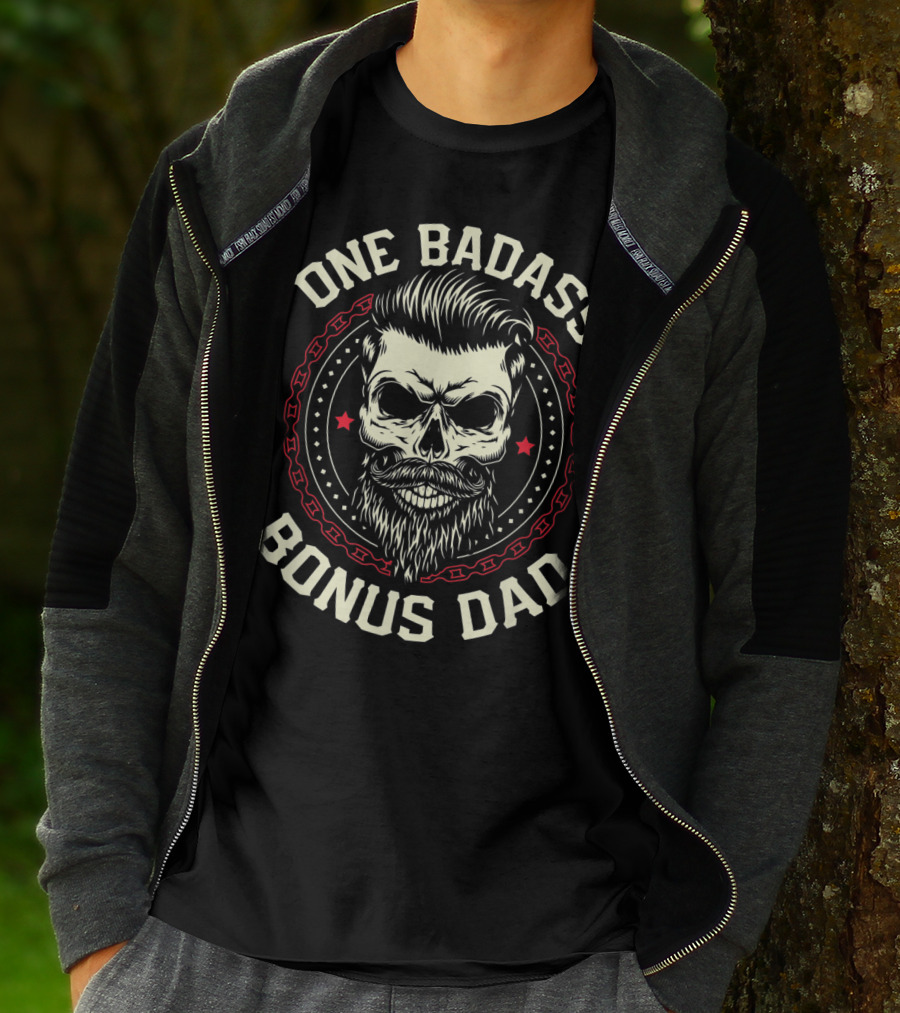 One Badass Bonus Dad Skull Bearded Father's Day T-Shirt