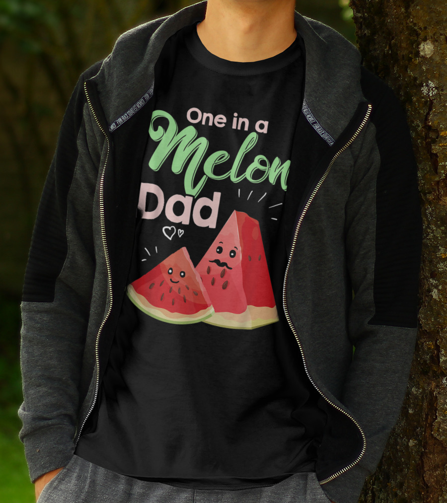 One In A Melon Dad Funny Watermelon With Cute Cartoon Slices And Hearts T-Shirt