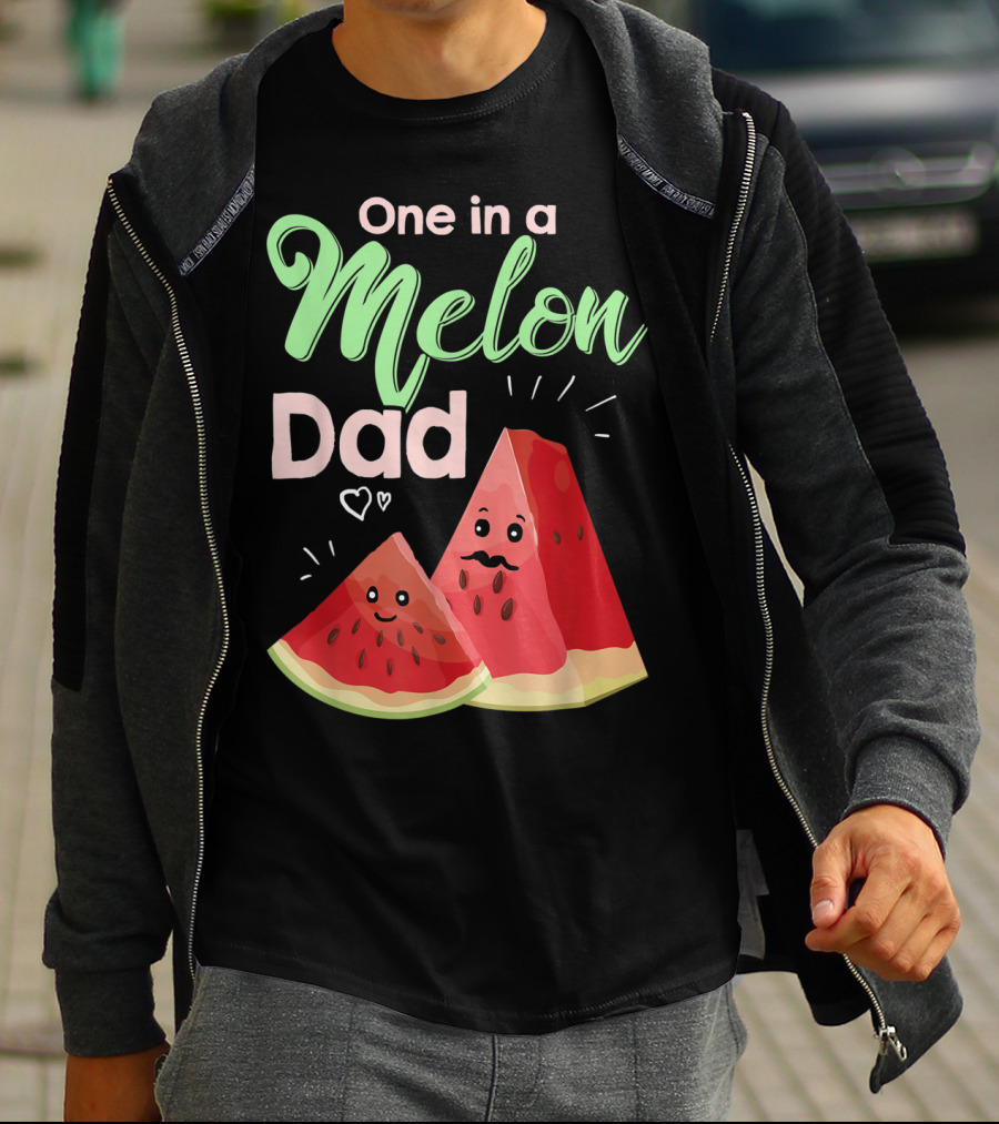 One In A Melon Dad Funny Watermelon With Cute Cartoon Slices And Hearts T-Shirt