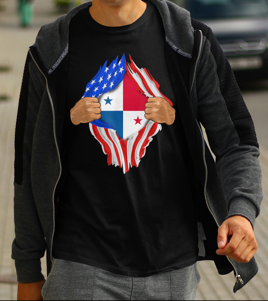Panamanian Blood Inside Me American Flag Panama Flag Tear T-Shirt