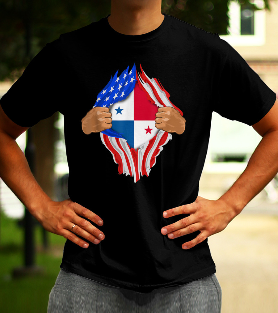 Panamanian Blood Inside Me American Flag Panama Flag Tear T-Shirt