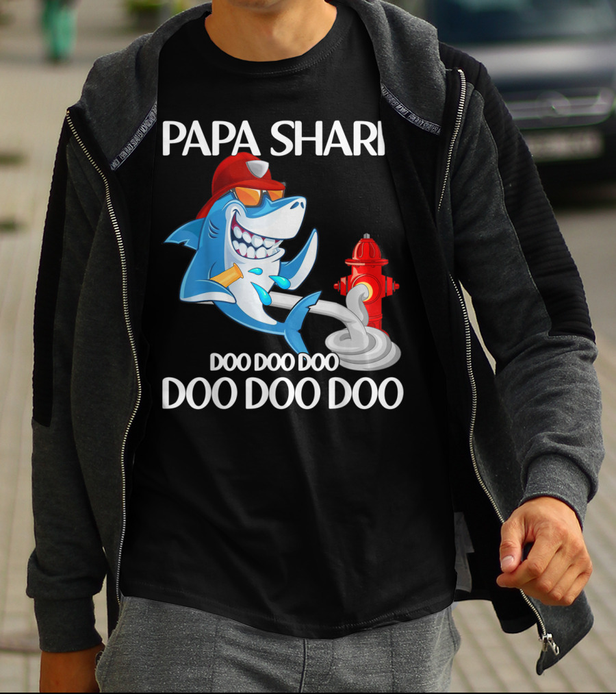Papa Shark Doo Doo Doo Firefighter Father's Day Fun T-Shirt