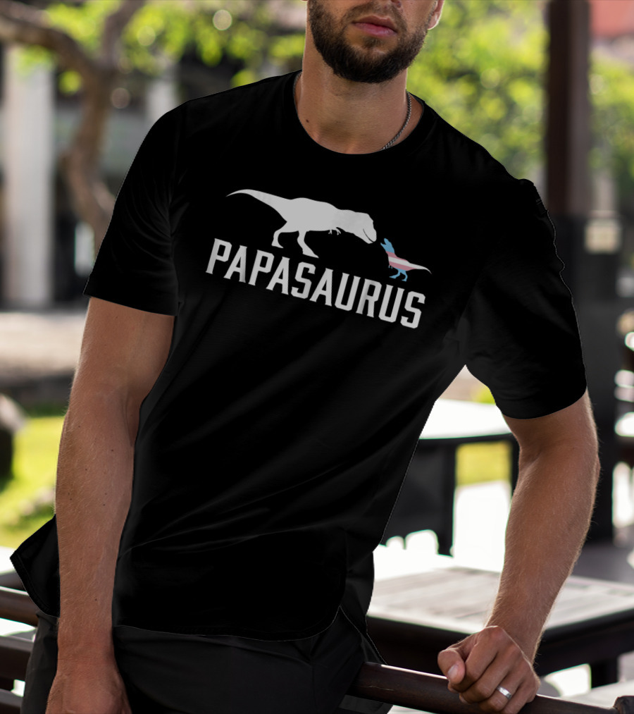 Papasaurus Transgender Flag T-Rex And Baby Dinosaurs T-Shirt