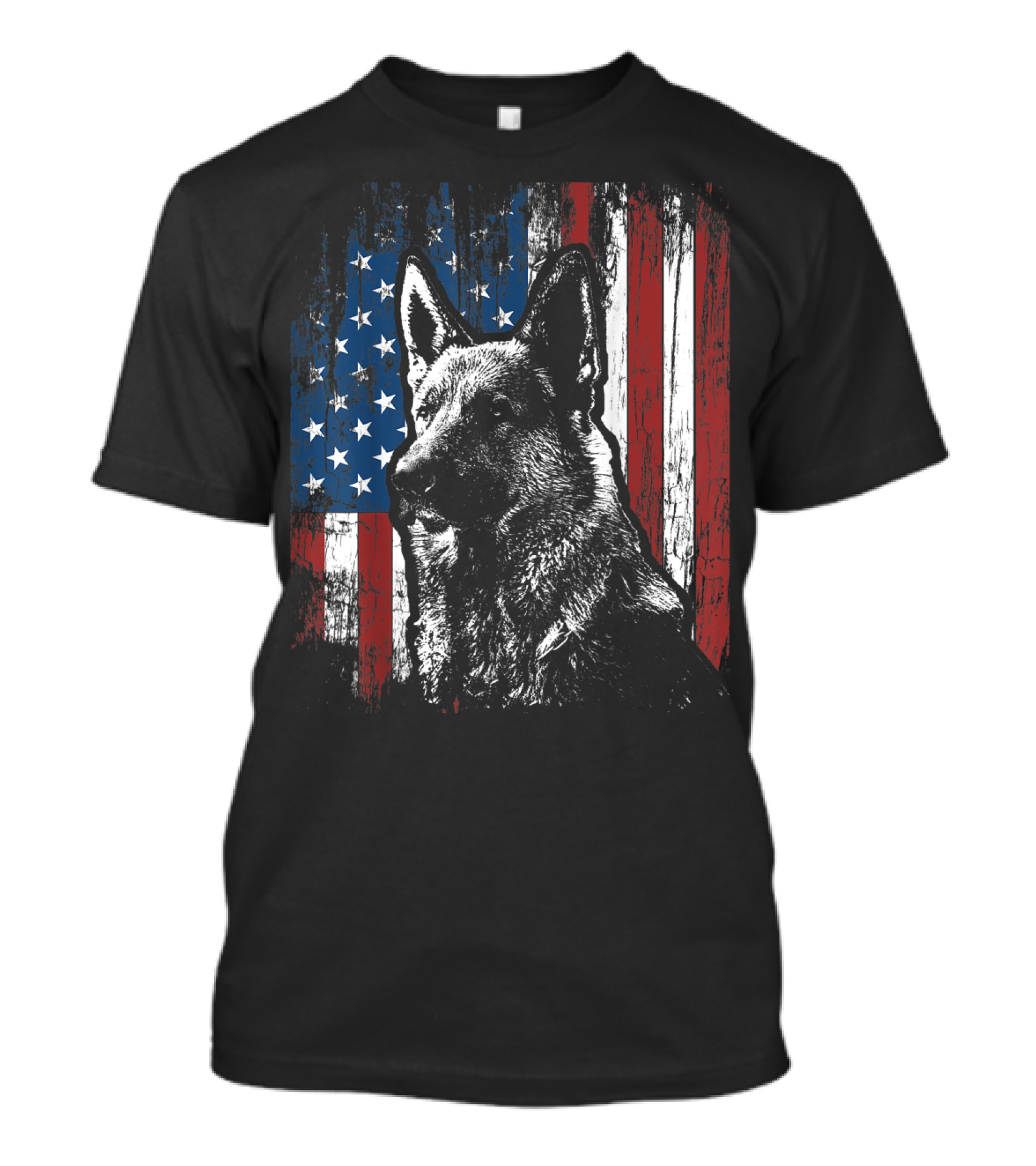 Patriotic German Shepherd With American Flag Background T-Shirt
