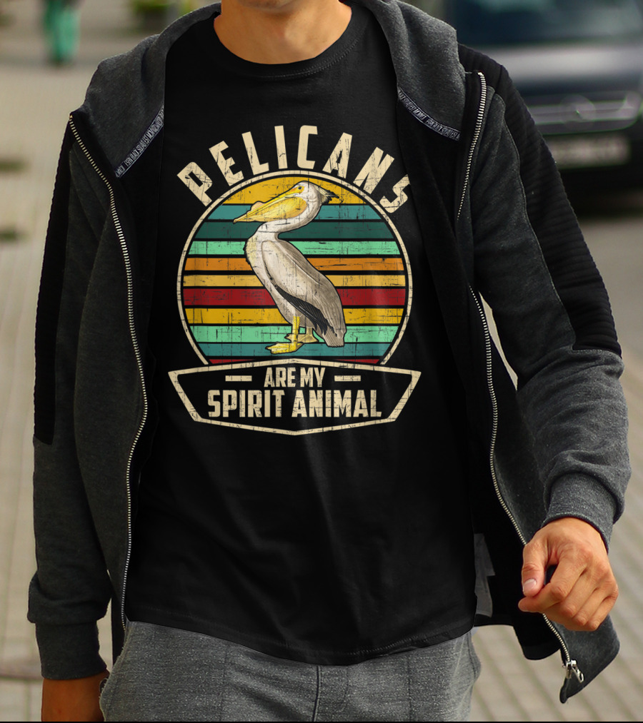 Pelicans Are My Spirit Animal Vintage Style Retro Stripes T-Shirt
