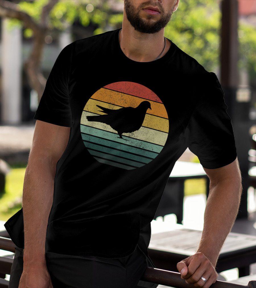 Pigeon Silhouette Vintage 70s Sunset Animal Natur Retro T-Shirt