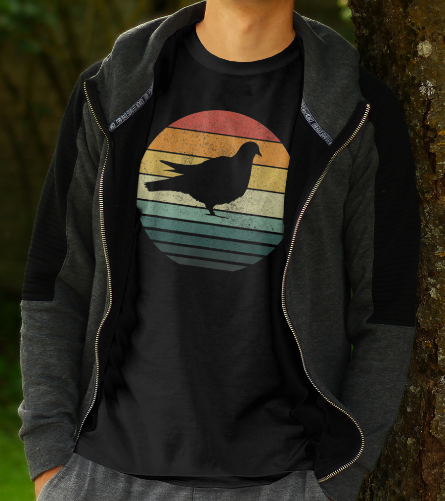 Pigeon Silhouette Vintage 70s Sunset Animal Natur Retro T-Shirt
