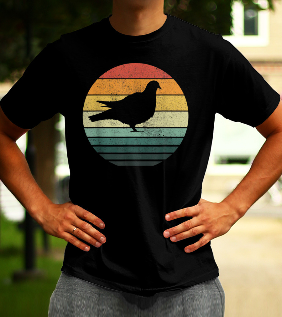 Pigeon Silhouette Vintage 70s Sunset Animal Natur Retro T-Shirt