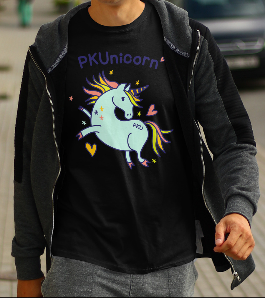 PKUnicorn PKU Awareness Cute Unicorn With Hearts And Stars T-Shirt