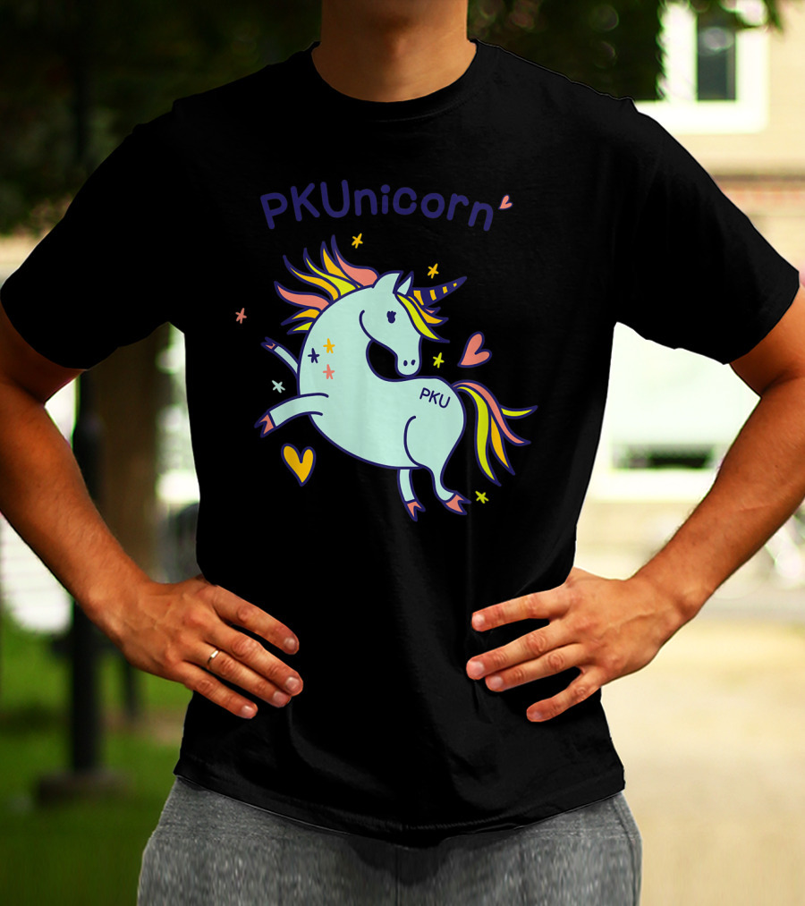 PKUnicorn PKU Awareness Cute Unicorn With Hearts And Stars T-Shirt