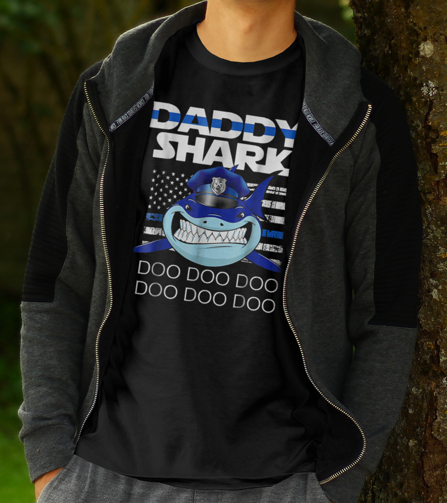Daddy Shark Doo Doo Doo Police Blue Line T-Shirt