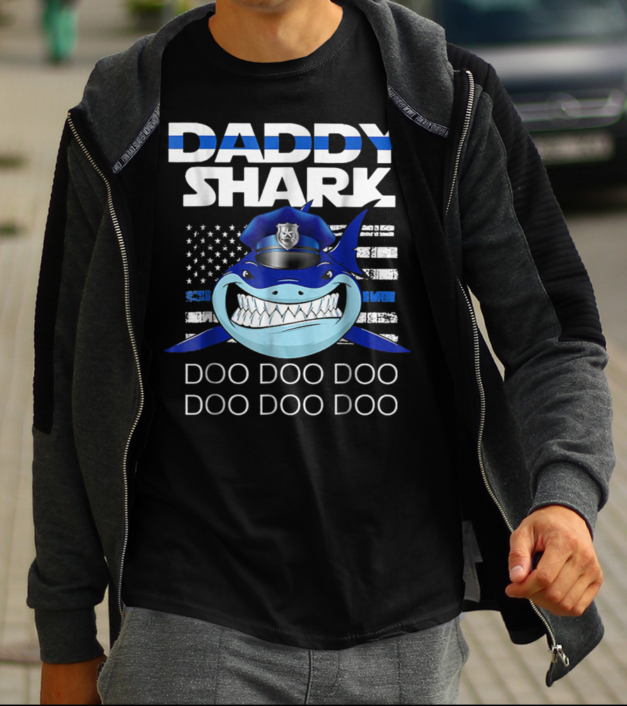 Daddy Shark Doo Doo Doo Police Blue Line T-Shirt